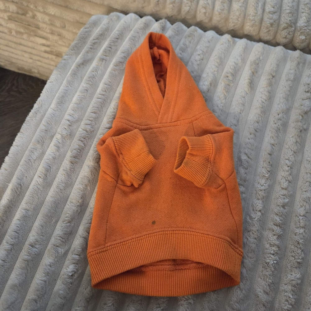 Cozy Orange Dog Hoodie Pet Sweatwear Ribbed Cuffs Fleece Pullover Coat Size XS